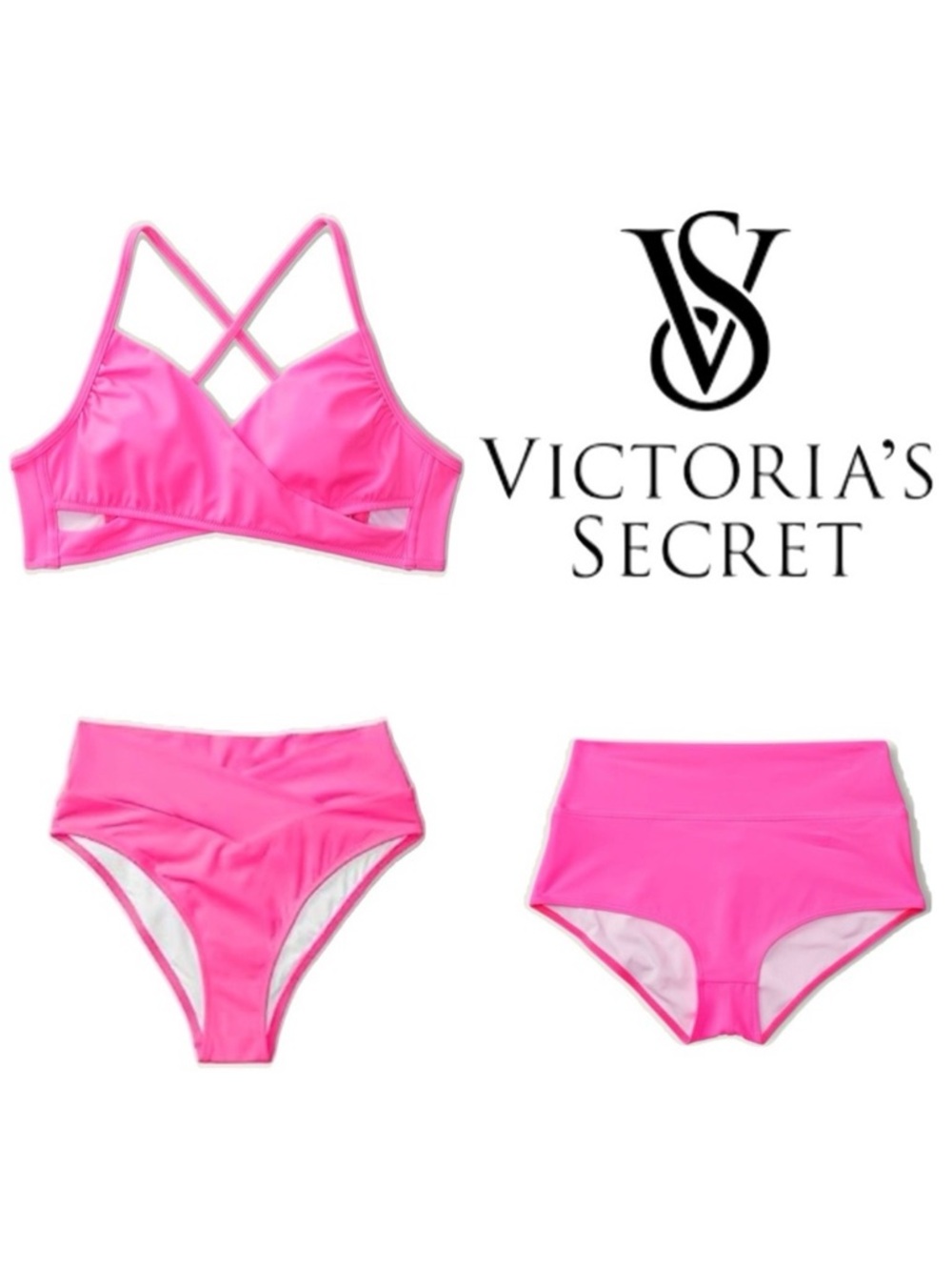 VS PINK Bikini Swim Set Radiant Rose Small Top Medium Bottoms